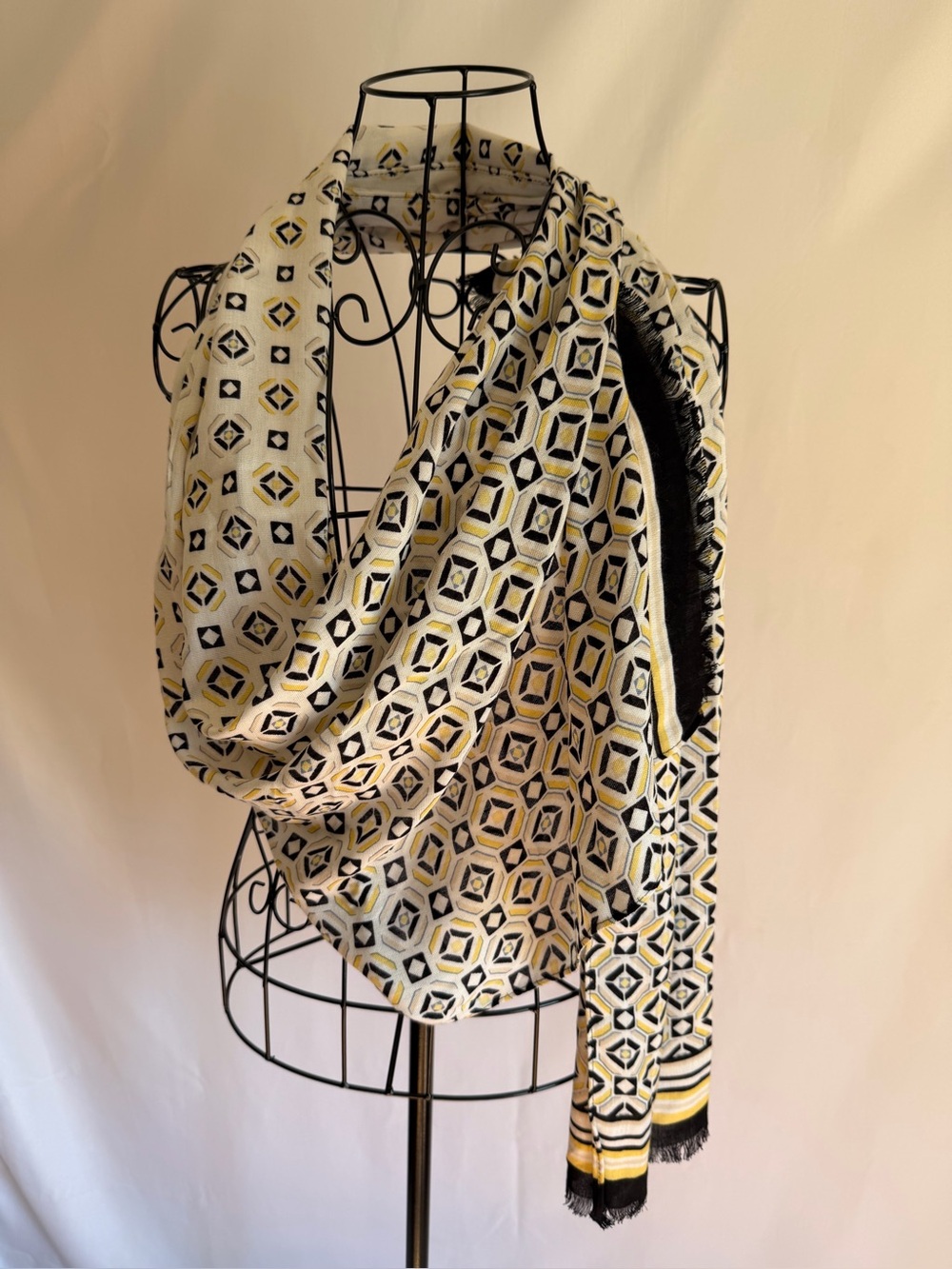 White House Black Market Black, White & Gold Geometric Accent Scarf